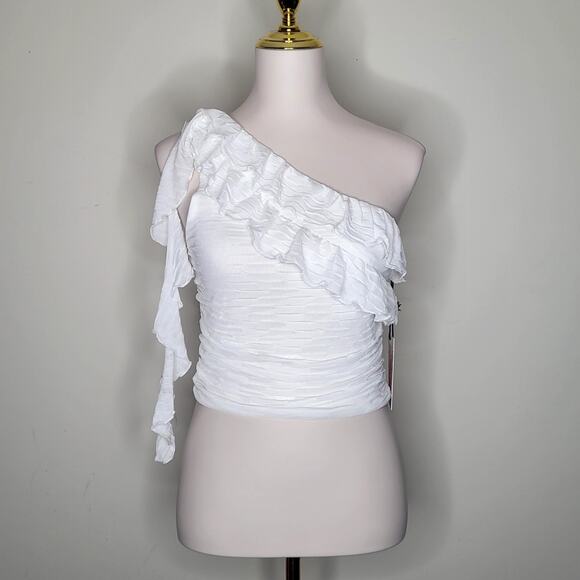 Crystal Sky White Y2K Style Fairy Flowy Romantic‎ Ruffles Sheer Top Sz M NWT NWD - Picture 1 of 8